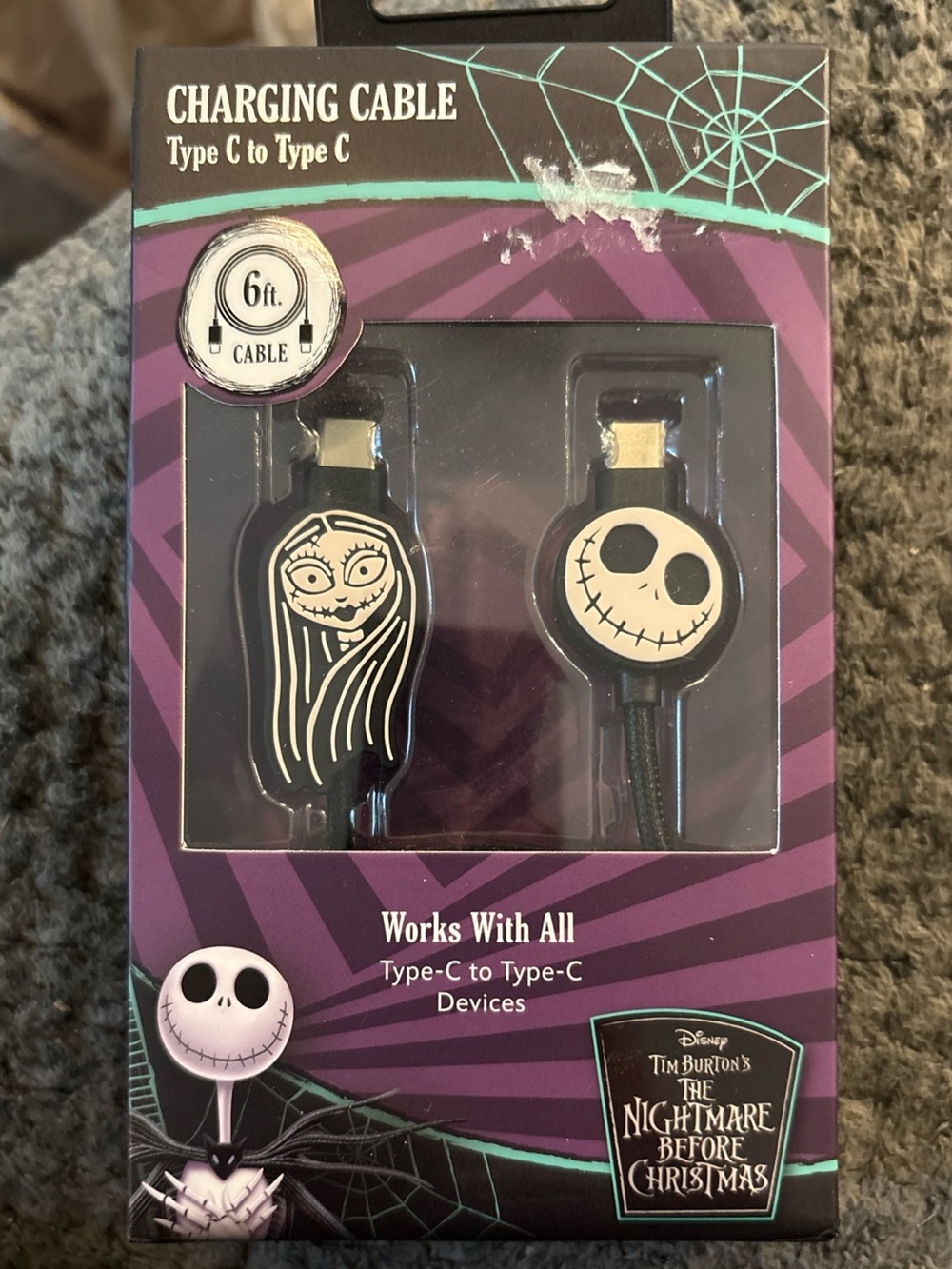 DISNEY NIGHTMARE BEFORE CHRISTMAS JACK AND SALLY 6 ' CHARGING CABLE TYPE C